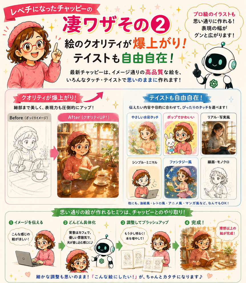 チャッピーの凄ワザその2：イラストの品質と、表現の幅。紹介画像の上部抜粋。